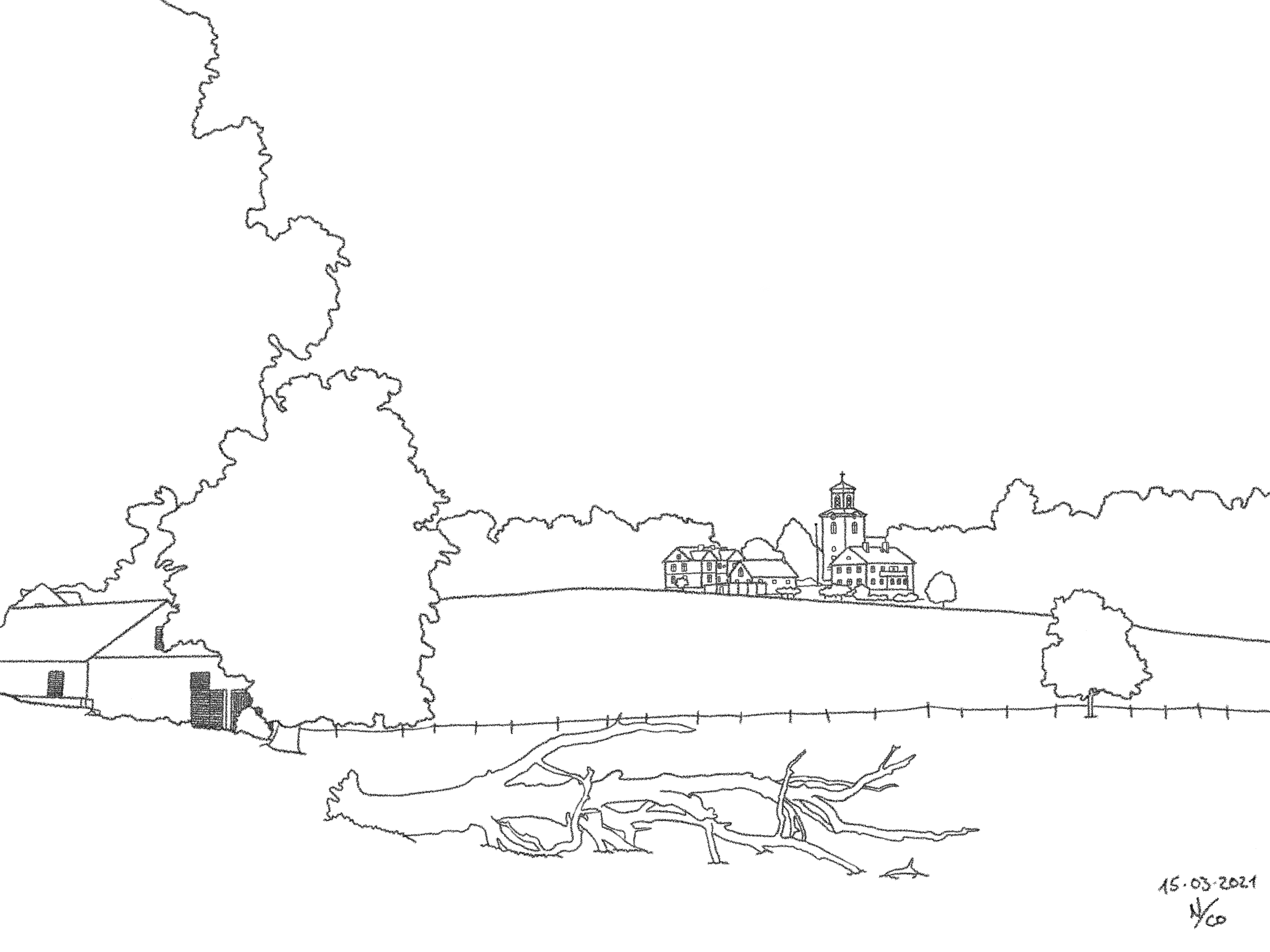 A drawing titled Resting Grounds, based on a photo taken in Småland.