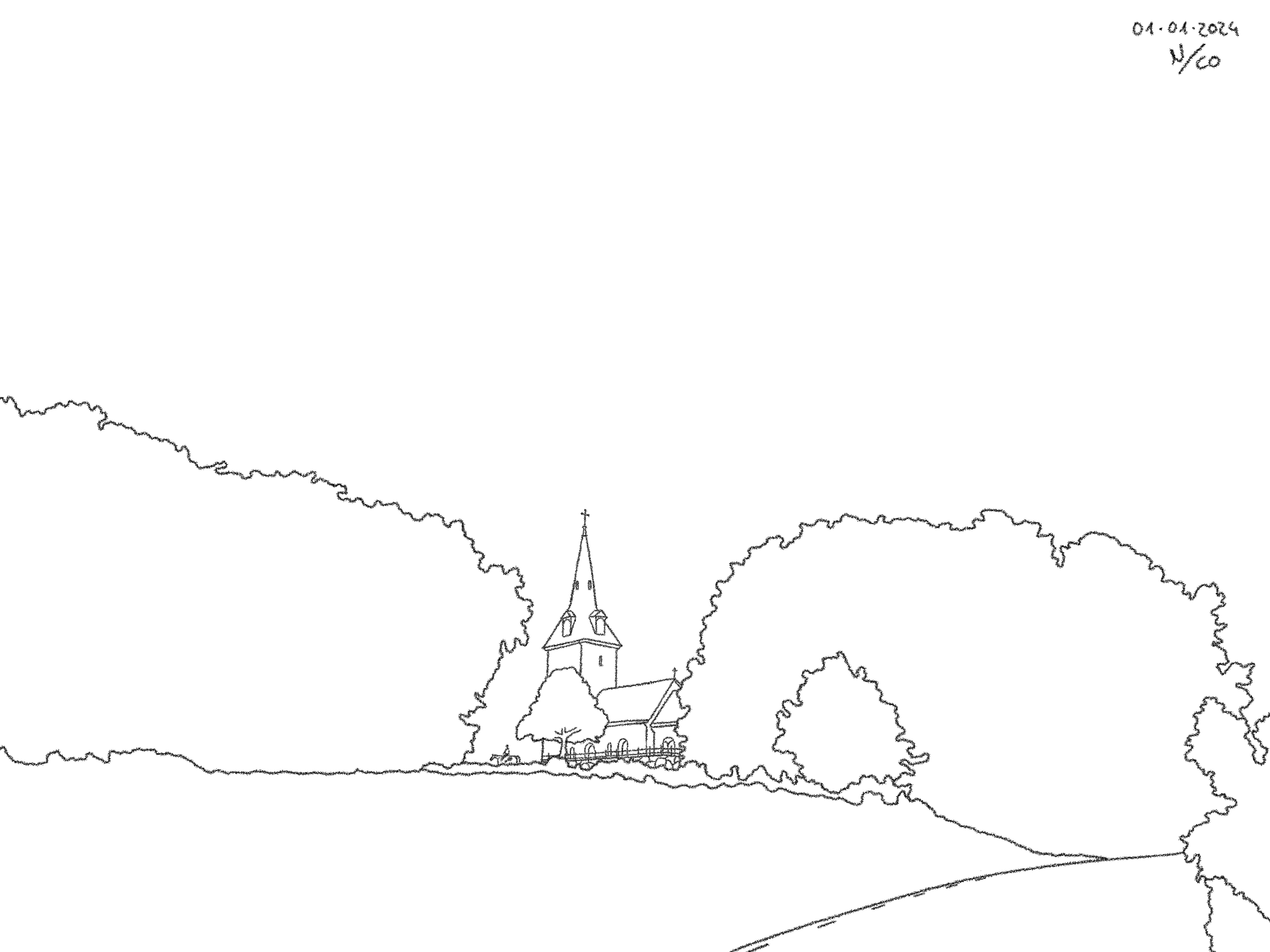 A drawing titled Church Hill Part 2, based on a photo taken in Furingstad in Norrköpings kommun.
