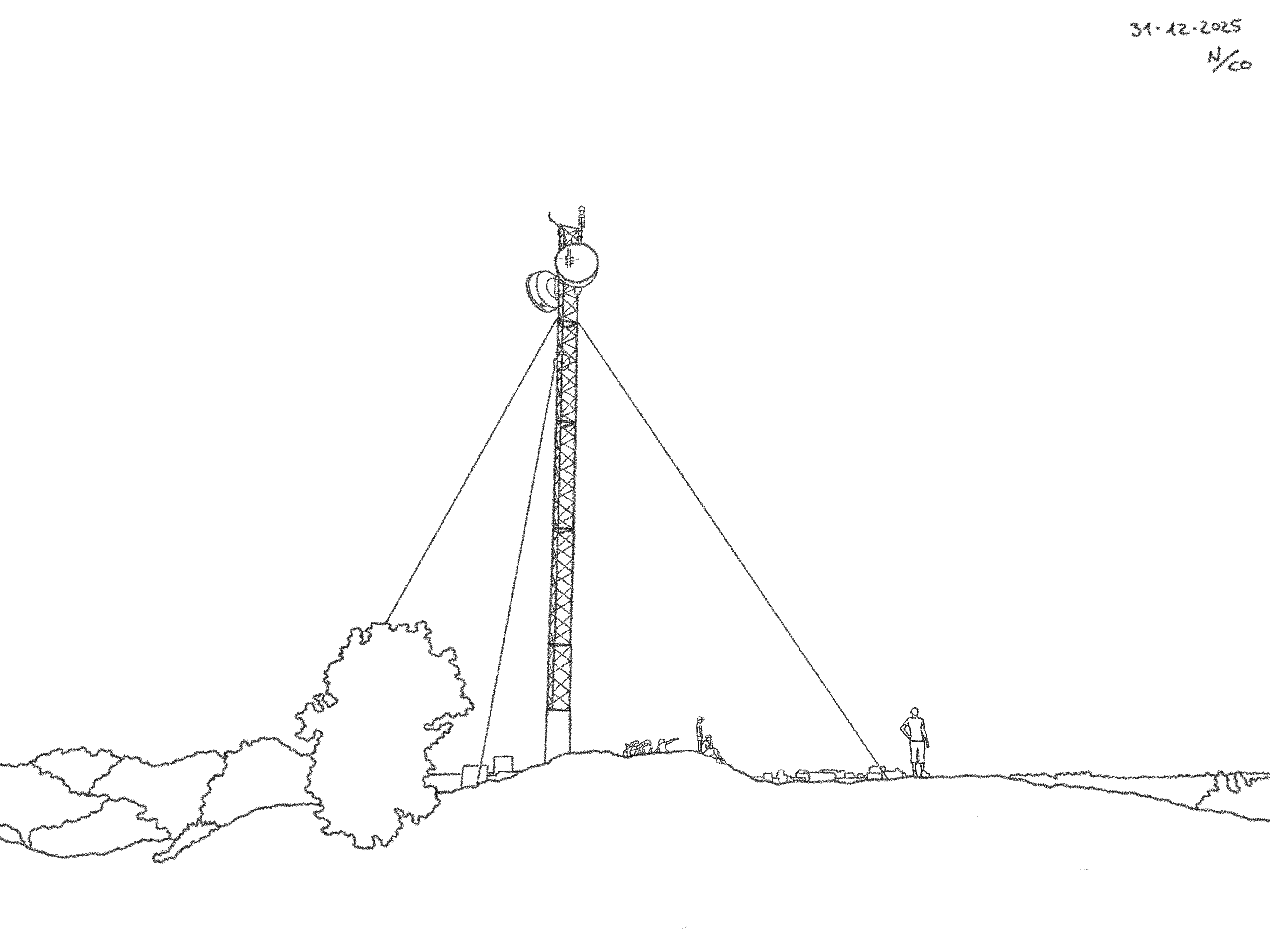 A drawing titled Signals Part 2, based on a photo taken in Stockholm near Skinnarviksberget.