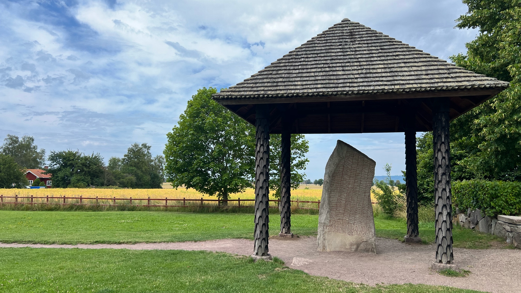 A photo taken at Rökstenen at Röks Kyrka along Pilgrimsrundan.